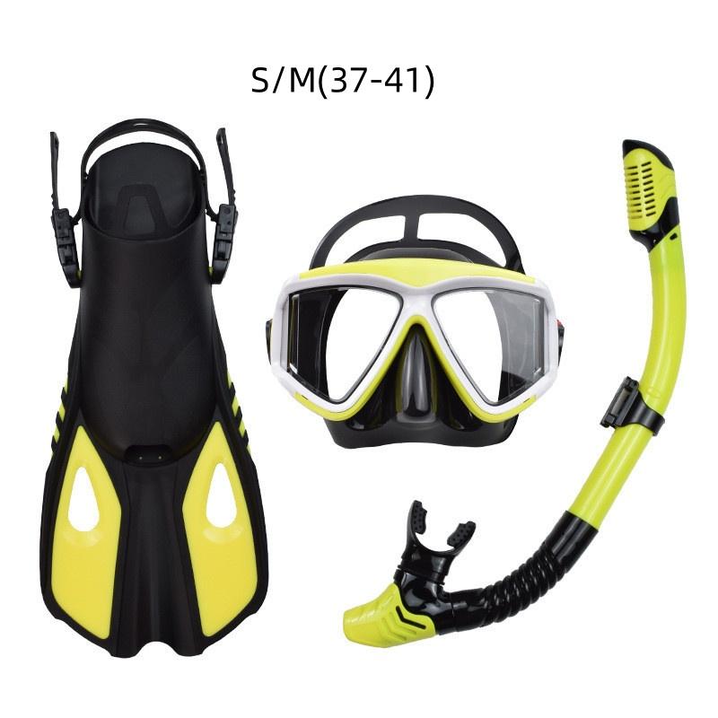Adult Diving Goggles Snorkeling Set Anti Choking Dry Diving Face Mask Breathing Tube Fins Snorkeling Three Piece Set Outdoor Diving Sports Equipment