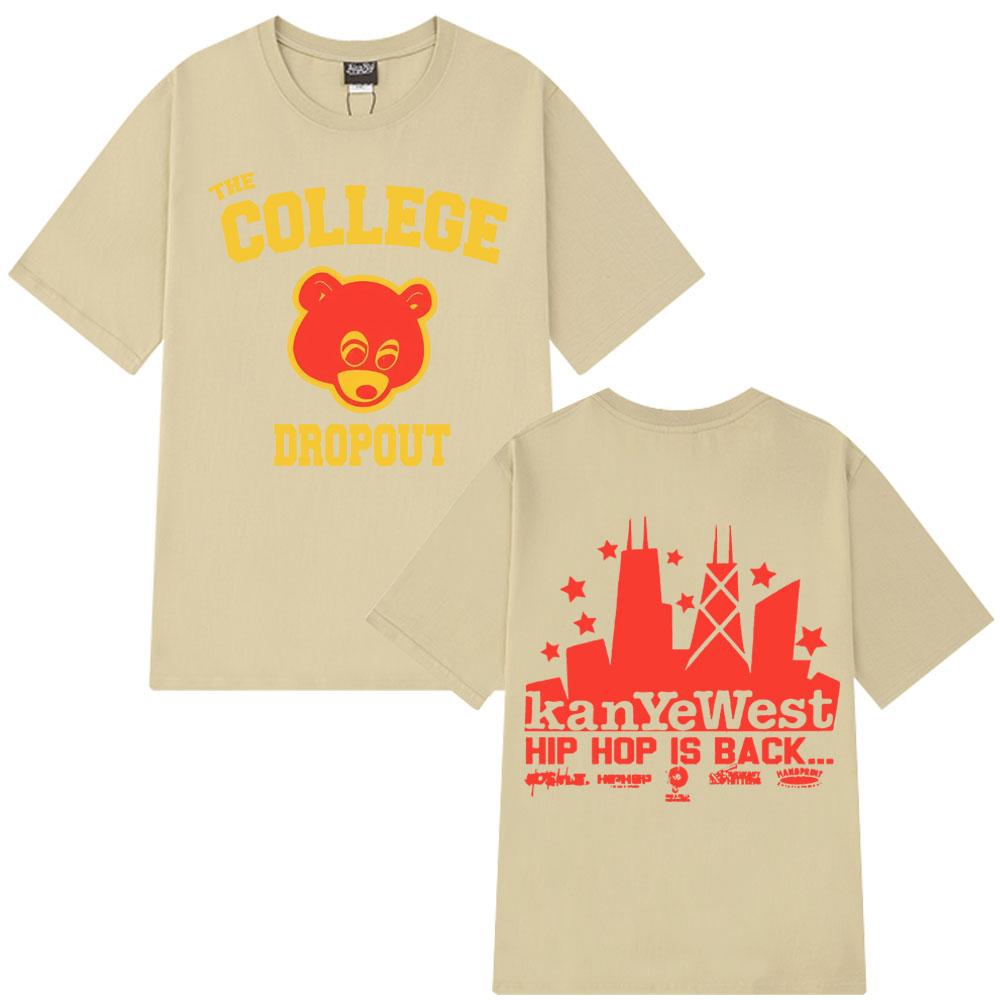 Kanye West College Dropout T Shirt Women Music Album Harajuku Print Unisex Short Sleeve Tshirts Casual Hip Hop Streetwear Tshirt