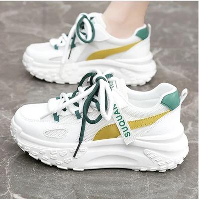 Женские кроссовки осенние увеличивающие рост дышащие сетчатые белые туфли на толстой подошве износостойкие повседневные спортивные туфли на шнуровке