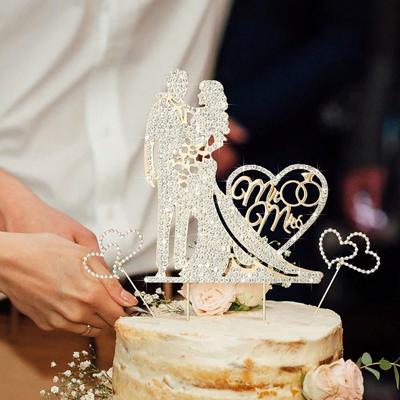 3 шт. в упаковке, топперы для торта Mr and Mrs, стразы, металл, любовь, свадебный топпер, украшение для торта на годовщину, золото