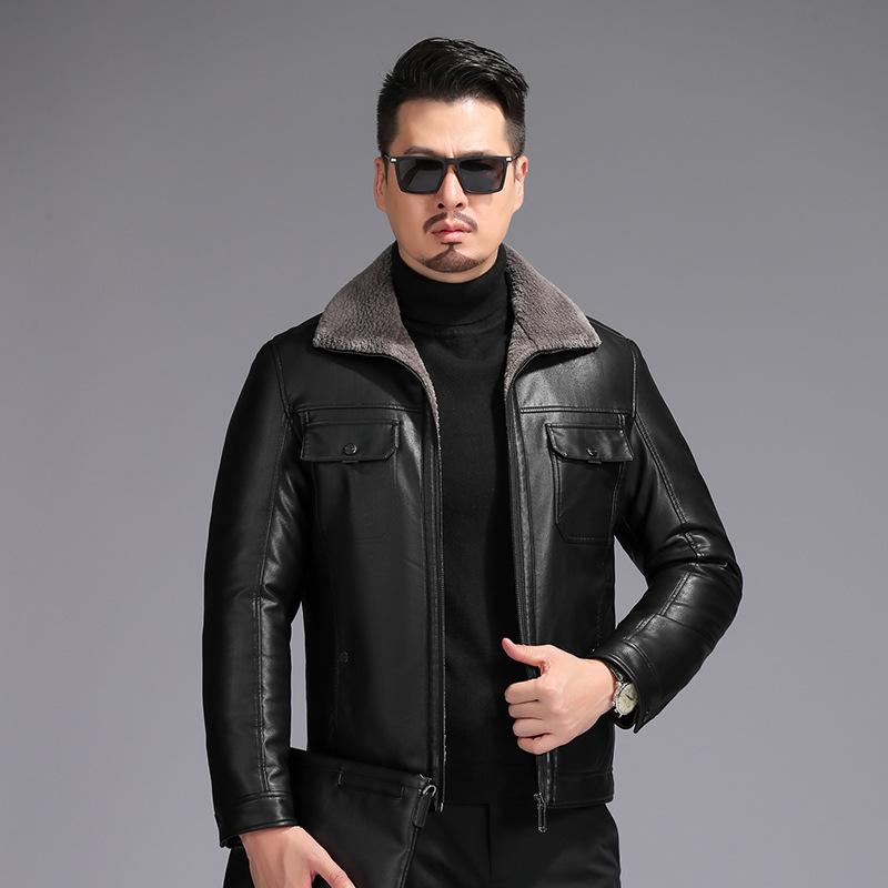 Куртка из натуральной кожи, мужская зимняя бархатная утепленная кожаная куртка для отца среднего и пожилого возраста, кожаная куртка с лацканами из овчины