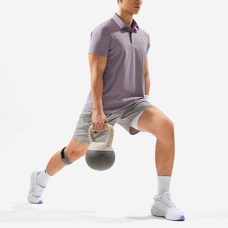 Li Ning Fitness Series однотонная удобная универсальная дышащая повседневная спортивная рубашка-поло для мужчин, топы цвета омара-фиолетового APLU003-7