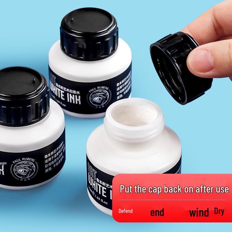 Rubens 50ml White Ink: Liquid Watercolor for Manga, Starry Sky Effects, Masking Fluid & Highlights.