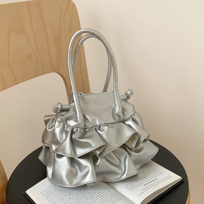 Fashion Women's Shoulder Bags New Cake Skirt Pleated Ruffle Edge Axillary Bag Korean Style PU Crossbody Bag Leisure Handheld Bag