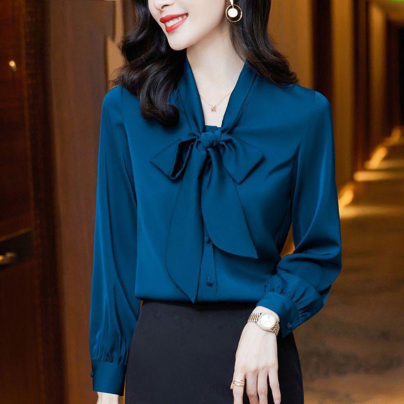 Элегантная женская шифоновая рубашка корейская блузка офисная кружевная сетка длинный рукав оборки V-образный вырез топы повседневные винтажные пуловеры блузы