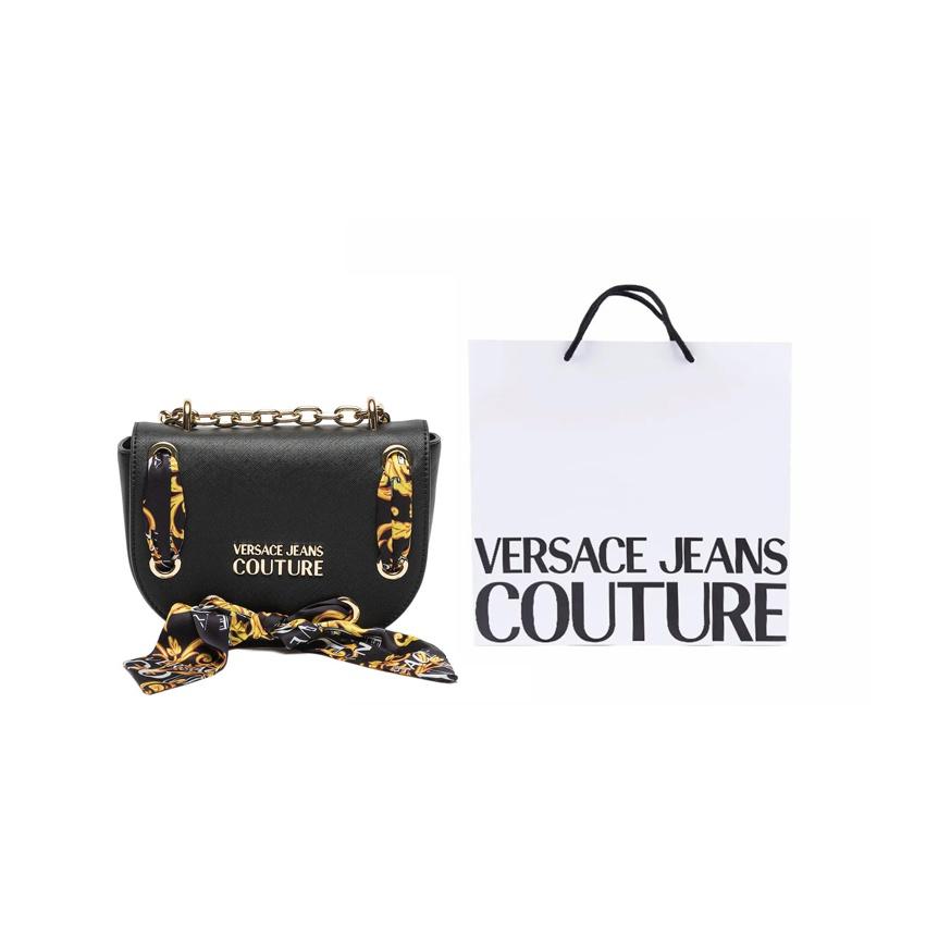Versace Jeans Couture Сумка через плечо из полиэстера с шелковым шарфом и цепочкой, женская, черная 74VA4BAC-ZS467-899