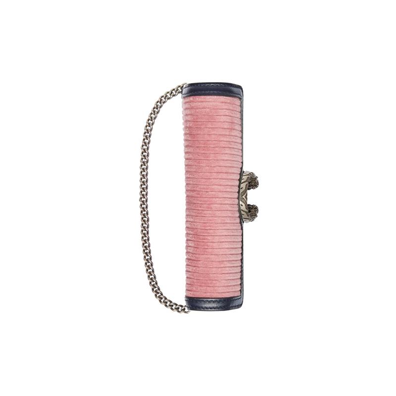 Gucci Dionysus distressed tiger head buckle chain corduroy shoulder bag crossbody bag women's pink and dark blue