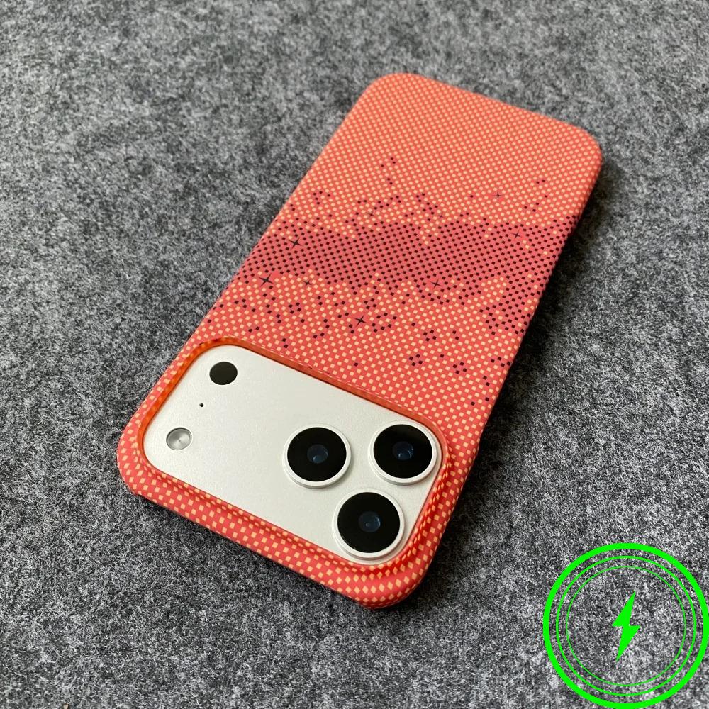 Тонкий Прочный Магнитный Чехол с Узором из Углеродного Волокна и Кевлара Для IPhone 17 Air 16 Plus 15 14 13 Pro Max Безрамочный Ударопрочный Жесткий Чехол