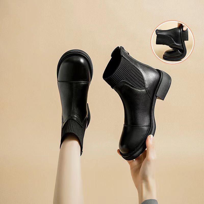 Ботинки на мягкой подошве женские осенне-зимние бархатные французские короткие ботинки ретро износостойкие модные универсальные ботинки челси