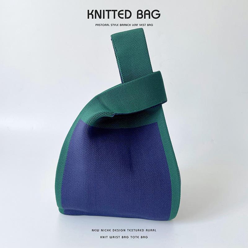 Вязаная сумочка в корейском стиле с цветными блоками: Высококачественная, вместительная сумка на плечо и запястье