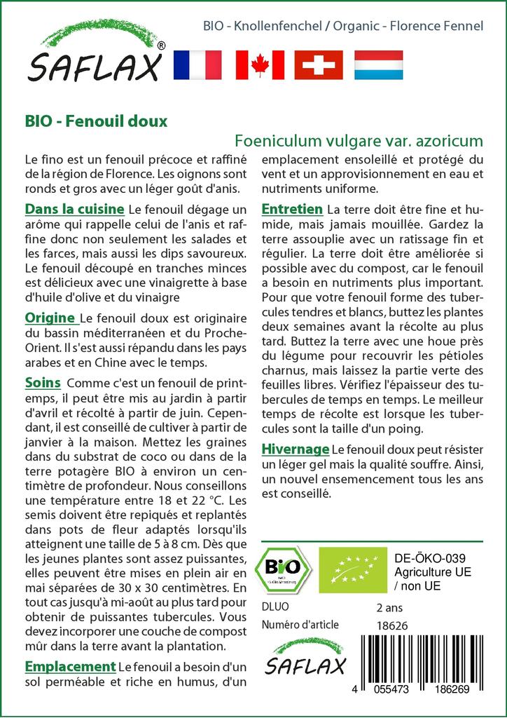SAFLAX Garden in the Bag - Органический - Фенхель Флоренс - 100 семян - С субстратом в подходящем пакете - Foeniculum vulgare