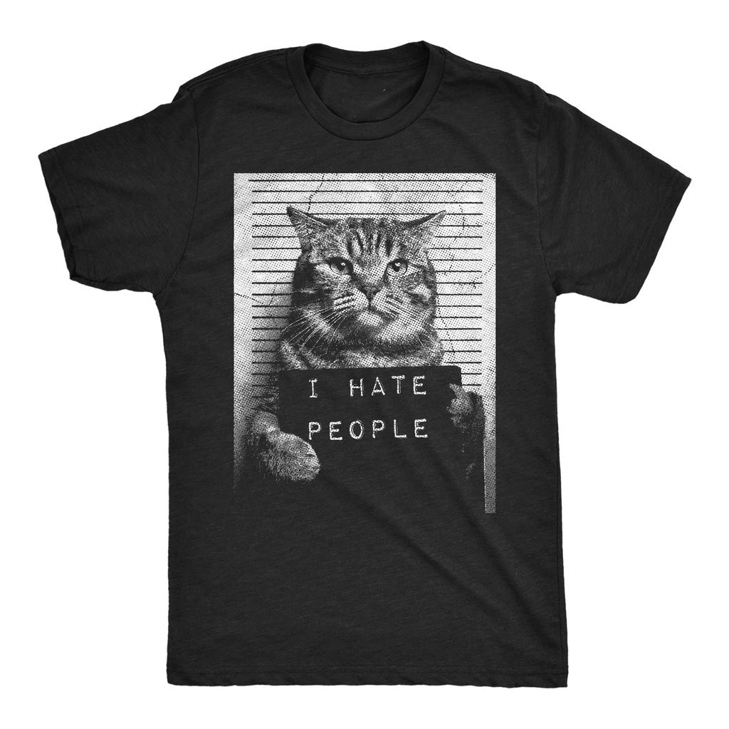 Men's Fun T Shirt I Hate People Cat Headshots Irony Graphics Novelty Novelty Street Fashion Trend Short Sleeve T-shirt Tops