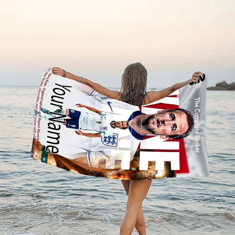 1pc Harry Kane Beach Towel with Custom Name, Beach and Seaside Swimming Pool Equipment, Fashion Pattern, Rectangular, Travel Essential