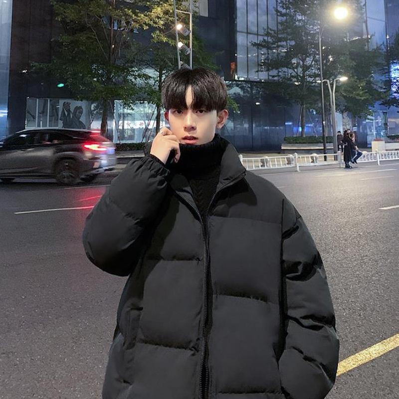 Зимняя толстая пуховая куртка, мужская теплая куртка на хлопковой подкладке, куртка свободного покроя, черное пальто