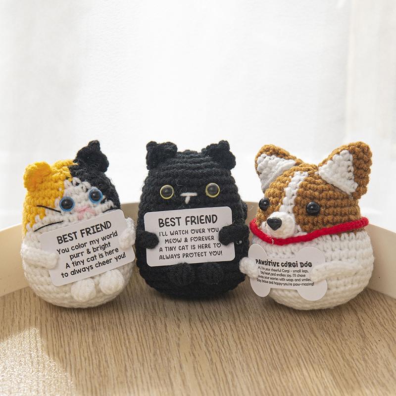 Positive Mini Animals Doll Crochet Bee Doll With Card Handmade Knitted Animals Inspirational Doll Thank You Gift For Women Men