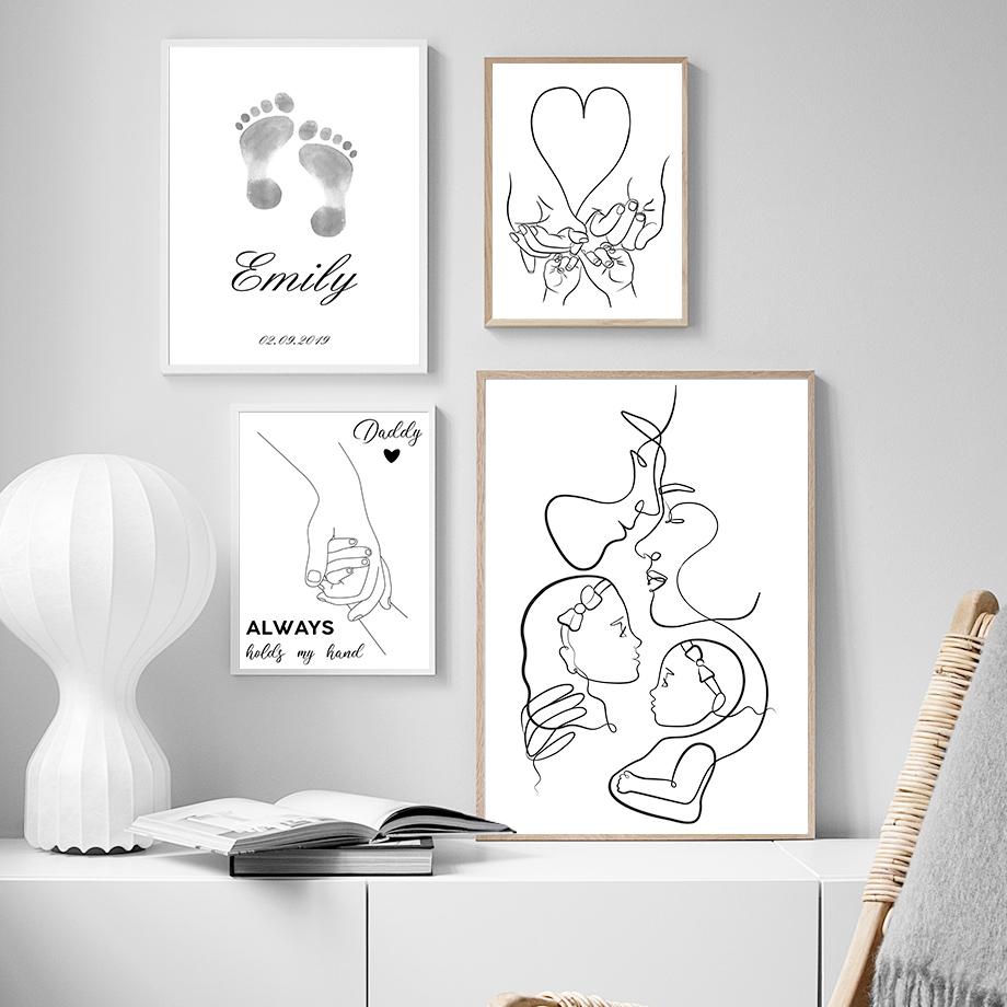 Абстрактные Линии Семья Родитель-ребенок Скандинавские Постеры Черно-белое Настенное Искусство Холст Живопись Настенные Картины Для Декора Гостиной