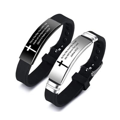 Модный христианский библейский браслет из нержавеющей стали с гравировкой креста Писания Псалом силиконовые браслеты религиозные украшения