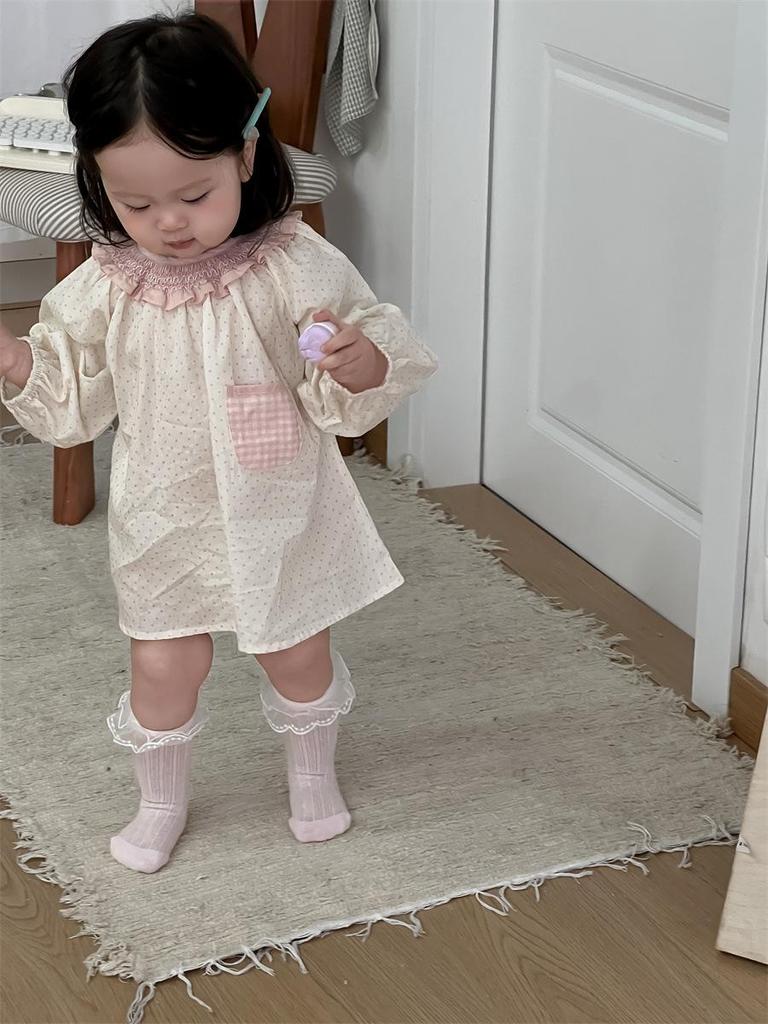 Осеннее платье для девочек в горошек с кружевным воротником - Корейский стиль, тренд принцессы