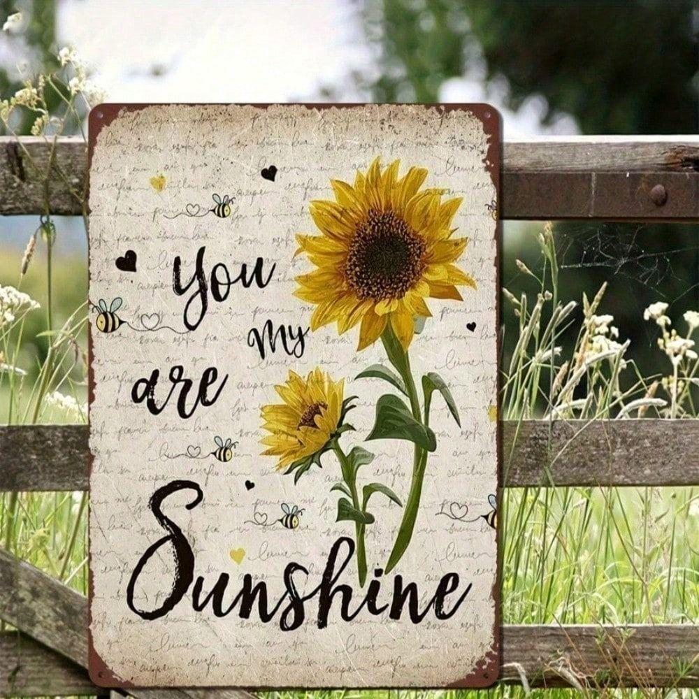 Metal Wall Art Vintage Boho You Are My Sunshine Sunflower Poster for Living Room