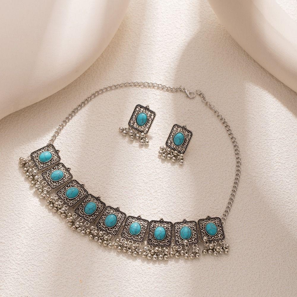 Water Drop Pendant Necklace Earrings Set Ethnic Style Women Jewelry Set Wedding
