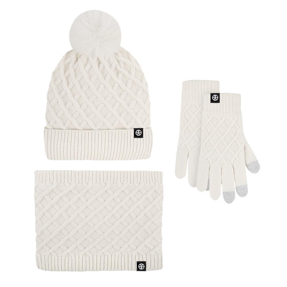 Winter Warm Thickened Hat Scarf Gloves Three-piece Set Windproof Adult Knitted Hat
