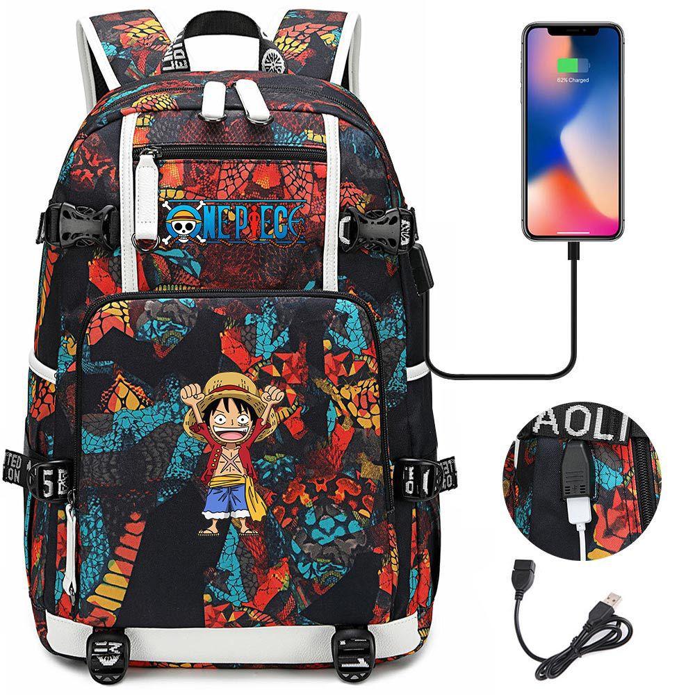 Рюкзак с USB-наушниками One Piece для подростков, студентов, повседневных поездок, Аниме-товары, Большая вместимость, Водонепроницаемый, Прочный