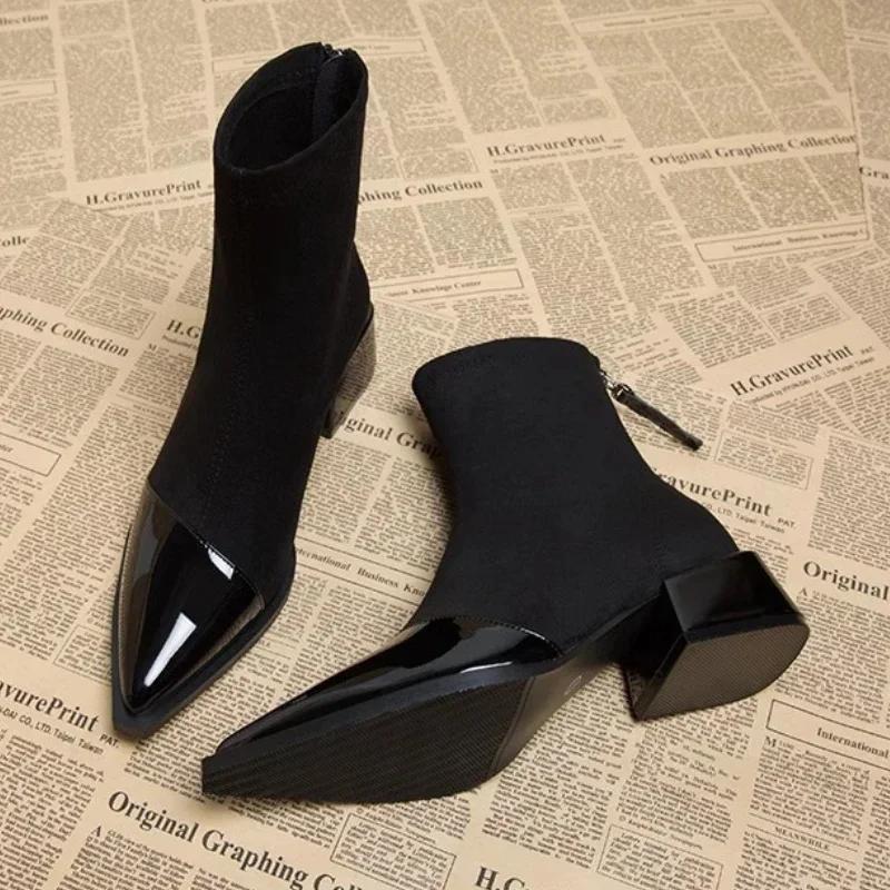 Весна и осень Высококачественные женские сапоги на низком каблуке для вечеринок 2024 года. Продажа новых стильных женских сексуальных однотонных модных сапог с острым носком