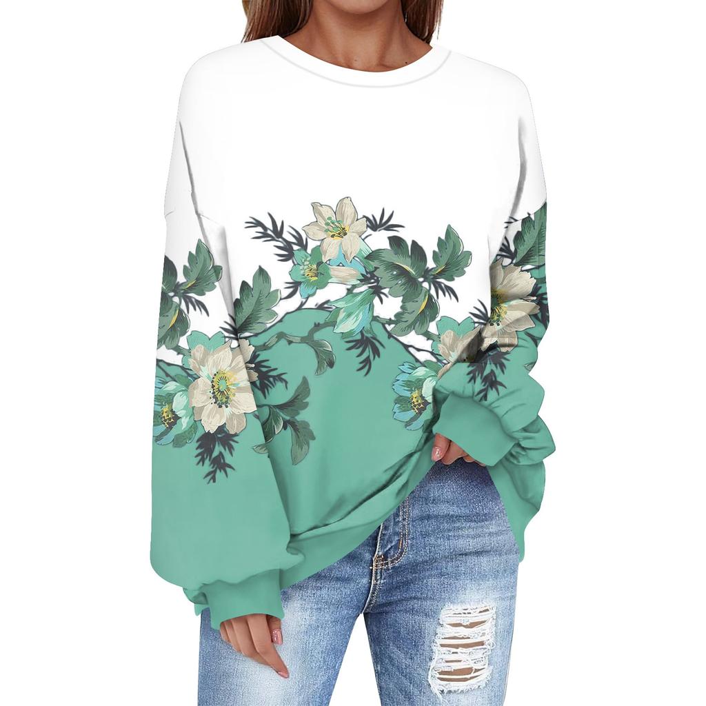 Толстовка большого размера для женщин с круглым вырезом и принтом, с длинным рукавом, толстовка