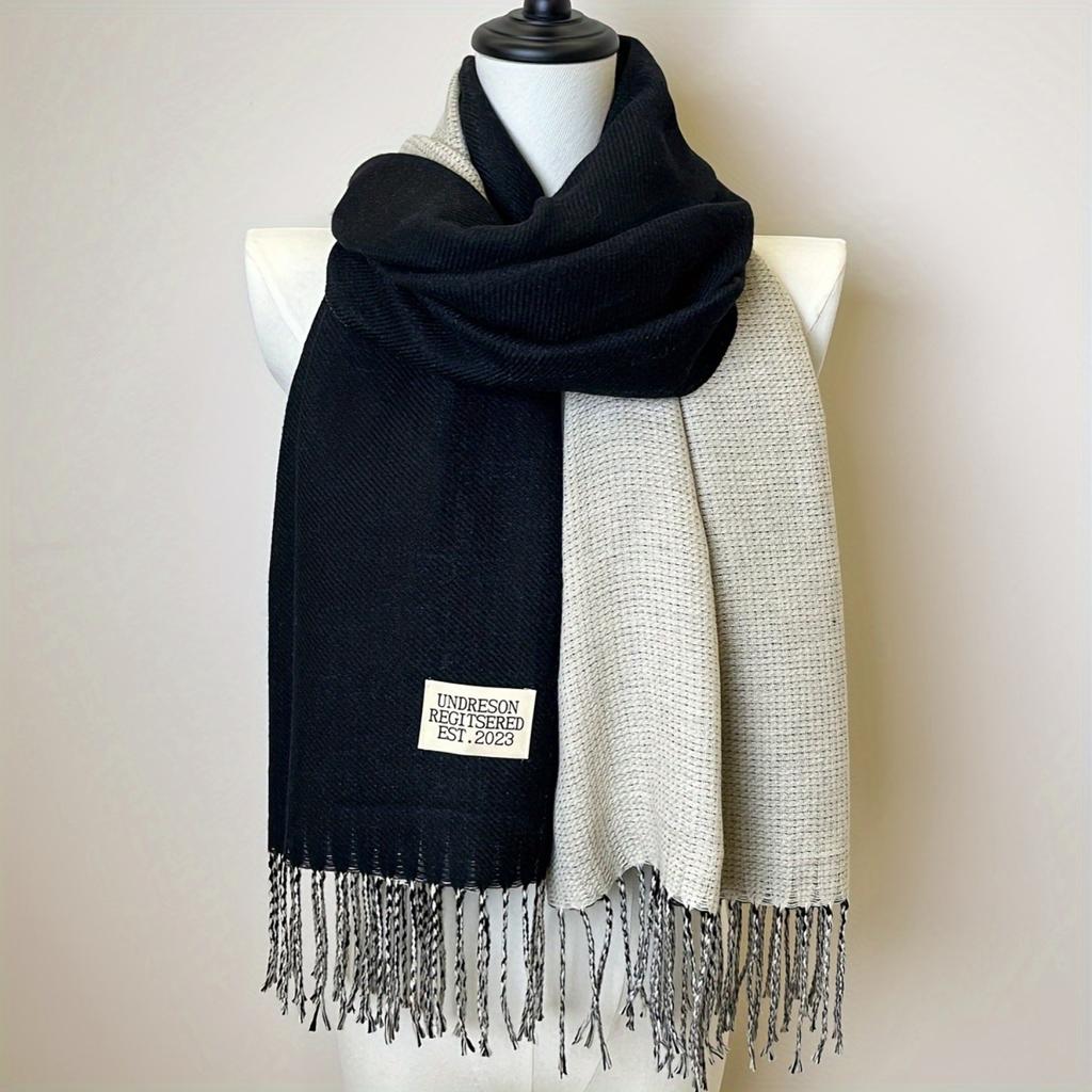 Double-sided Two Colors Scarf Simple Basic Imitation Cashmere Tassel Shawl Autumn Winter Unisex Coldproof Neck Guard Scarf
