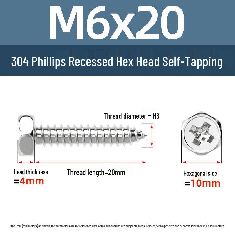 Yigu 304 Stainless Steel Phillips Recessed Hex and Slotted Self-Tapping Screws for Wood, M3-M8