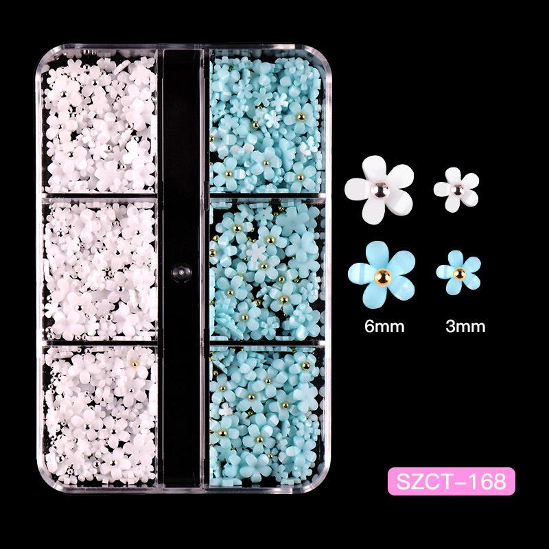 6 Grid Nail Art Jewelry Three-Dimensional Abs Resin Five-Petal Flower Nail Art Jewelry Mixed Color Mixed