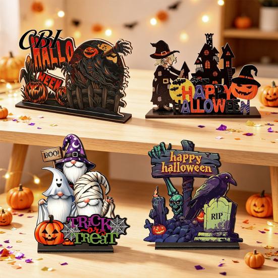 Ghost And Witch Room Decorations Halloween Wooden Table Centerpiece, Decorative Sign Ornaments, 3D Layered Gnome Pumpkin Skeleton Handmade Wood