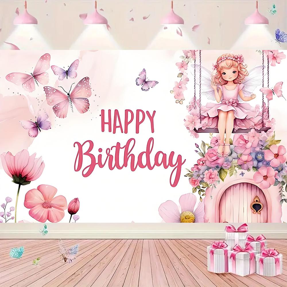 Flowers Fairy Mushroom House Theme Birthday Party Supplies Background Decoration Tale Elf Butterfly Banner Baby Shower PhotoProp91