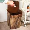 Imitation Wood Trash Can, Garbage Bin Rubbish Basket with Lid, Rustic Waste for