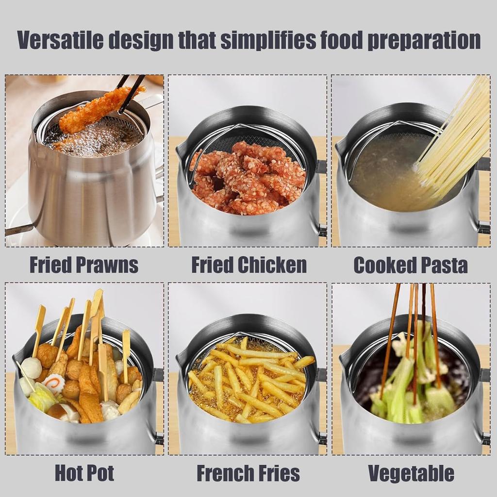 2 in 1 Oil Strainer Pot,304 Stainless Steel Large Capacity Versatile Oil Filter Vessel with Frying Basket,Cooking Oil Container with Splash-proof