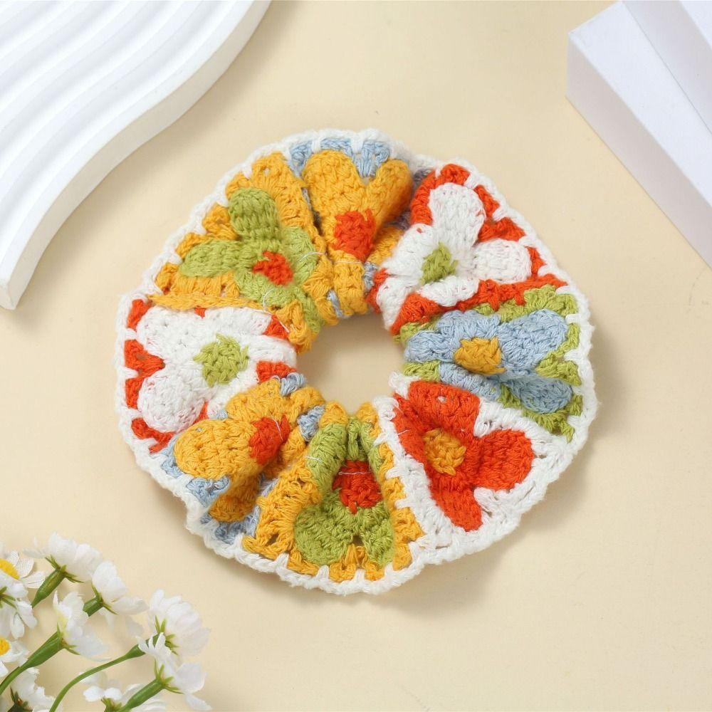 Elastic Crocheted Flower Scrunchies Bohemian Style Ponytail Hair Band Cute Sweet Hair Tie Daily