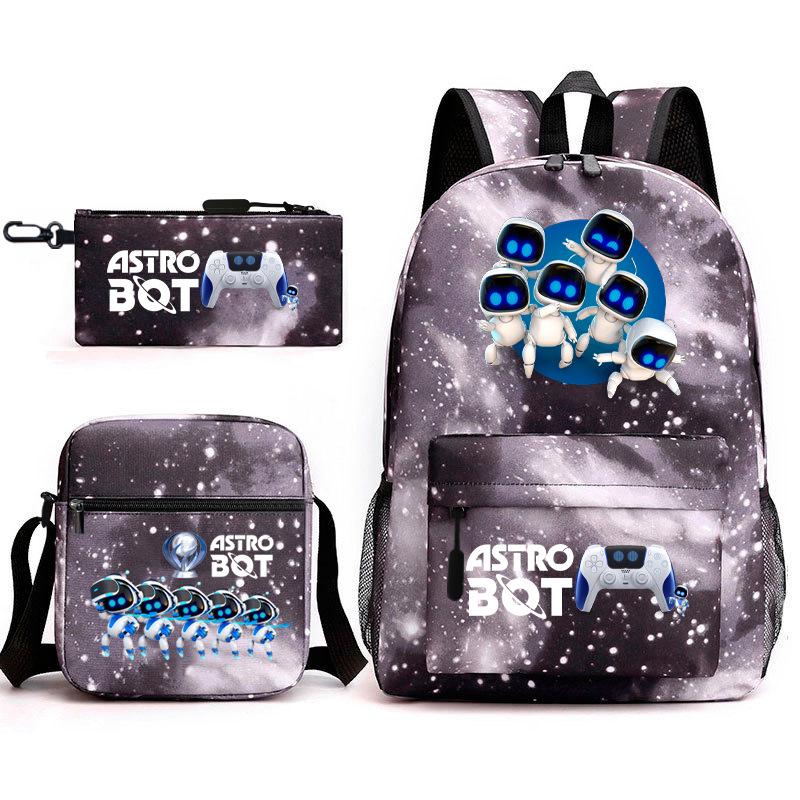 Teen Schoolbag, Universe Robot, Primary School Student Starry Sky Personality Heat Transfer Backpack Three-piece Set