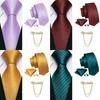 Gold Brooch Pin with Tie for Men 6 Styles Striped Checks Silk Necktie Hanky Cufflinks Set