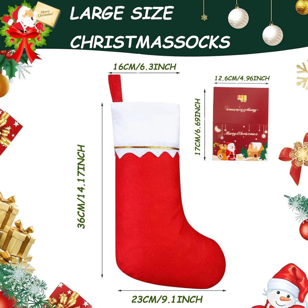 Christmas Stocking Decorations for Tree Hanging Fillable Holiday Candy Sock Gift Bags Large Red Xmas Stockings Festive Supplies
