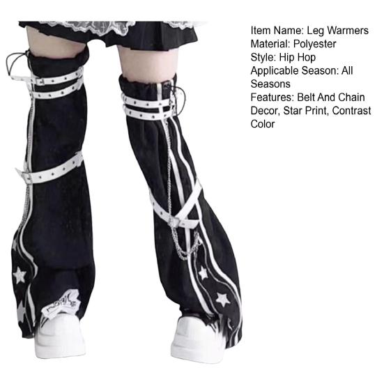 1 пара гетр для горячих девушек, регулируемый пояс, декор в виде цепочки, носки в стиле хип-хоп, леггинсы со звездным принтом, контрастные цветные нескользящие носки на шнурке