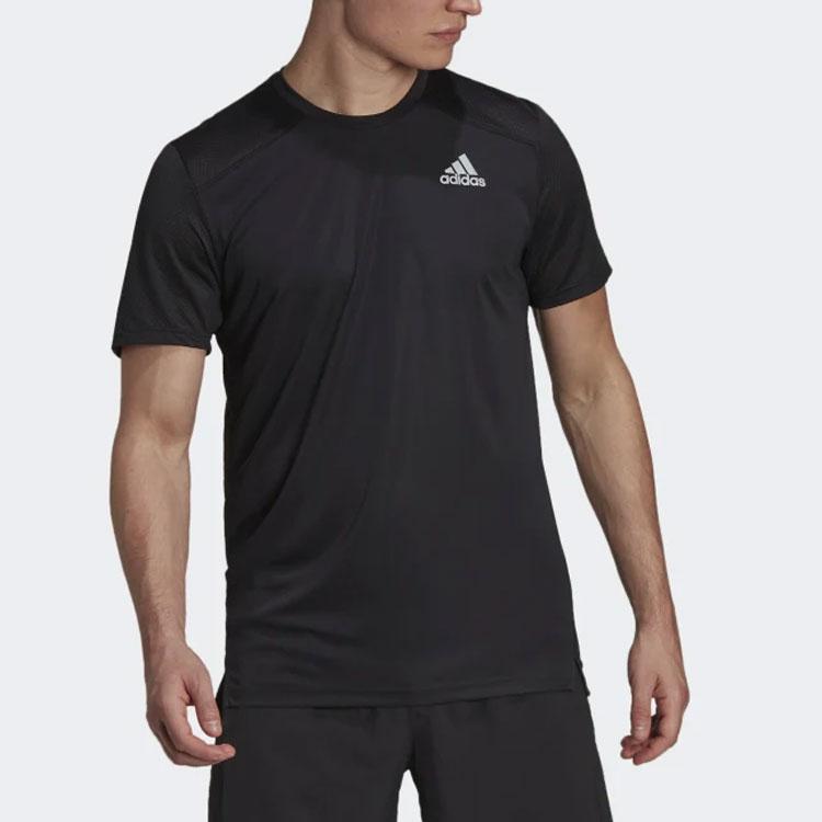 adidas Однотонная футболка с круглым вырезом и логотипом, мужские топы, черные H59885