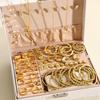 Elegant Vintage Jewelry Set for Women Gold Color Necklaces Earrings Irregular Rings Bead Bracelet Daily Wear Jewelry Gift No Box