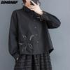 Women Plus Size Spring Summer Shirt Oversized Long Sleeve Loose Basic Black Blouse Button Flower Casual Tops