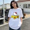 Летняя футболка с коротким рукавом и принтом Hello Kitty, мультяшная, из чистого хлопка, удобная, свободного кроя, для женщин, 2026