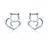 Simple Plain Silver Cat Earrings Sterling Silver Hollow Female Earrings Small Animal Silver Jewelry