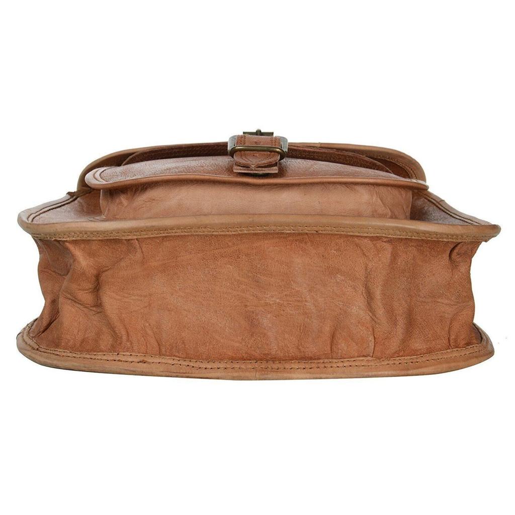 Vintage Brown Goat Leather Women Messenger Satchel Tote College Crossbody Purse