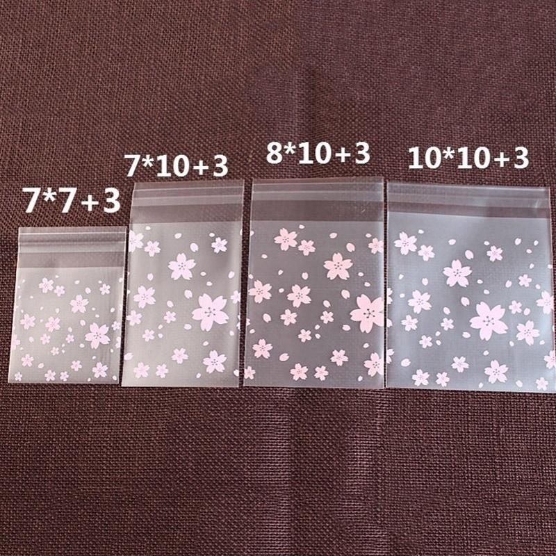 100 шт. Розовые прозрачные цветки вишни мини самоклеящиеся скраб-мешки Opp DIY