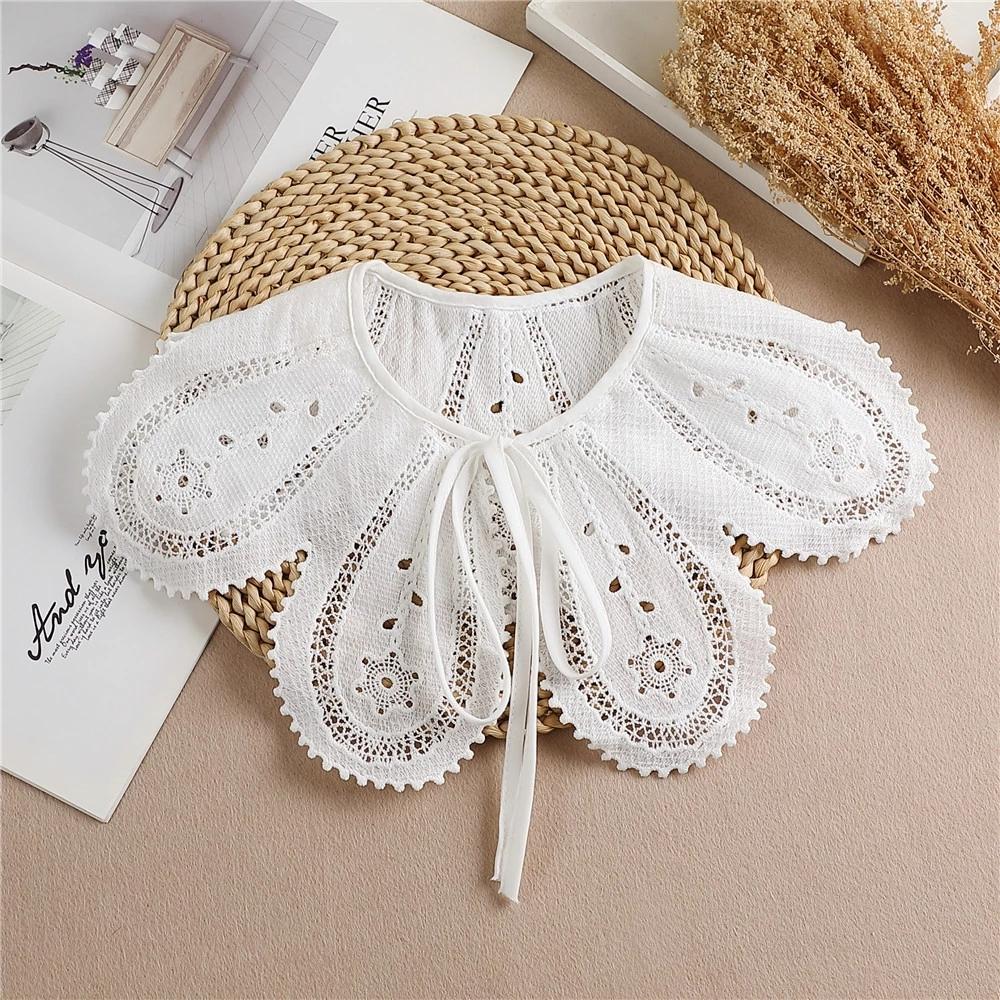 Linbaiway Lace Chiffon Doll Fake Collar Ladies Shawl Wrap Removable Detachable Embroidered False Collar Clothes Accessory