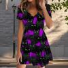 Летняя мода женские V-образный вырез короткий рукав Китти принтованное платье сексуальные короткие юбки платья