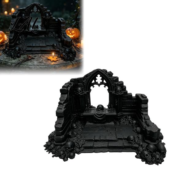 Miniature Puppet Scene Setting Gothic Ruin Skull Altar Table Ornaments 3D Printed Broken Chapel Castle Ruins Diorama Props Halloween Spooky Desktop